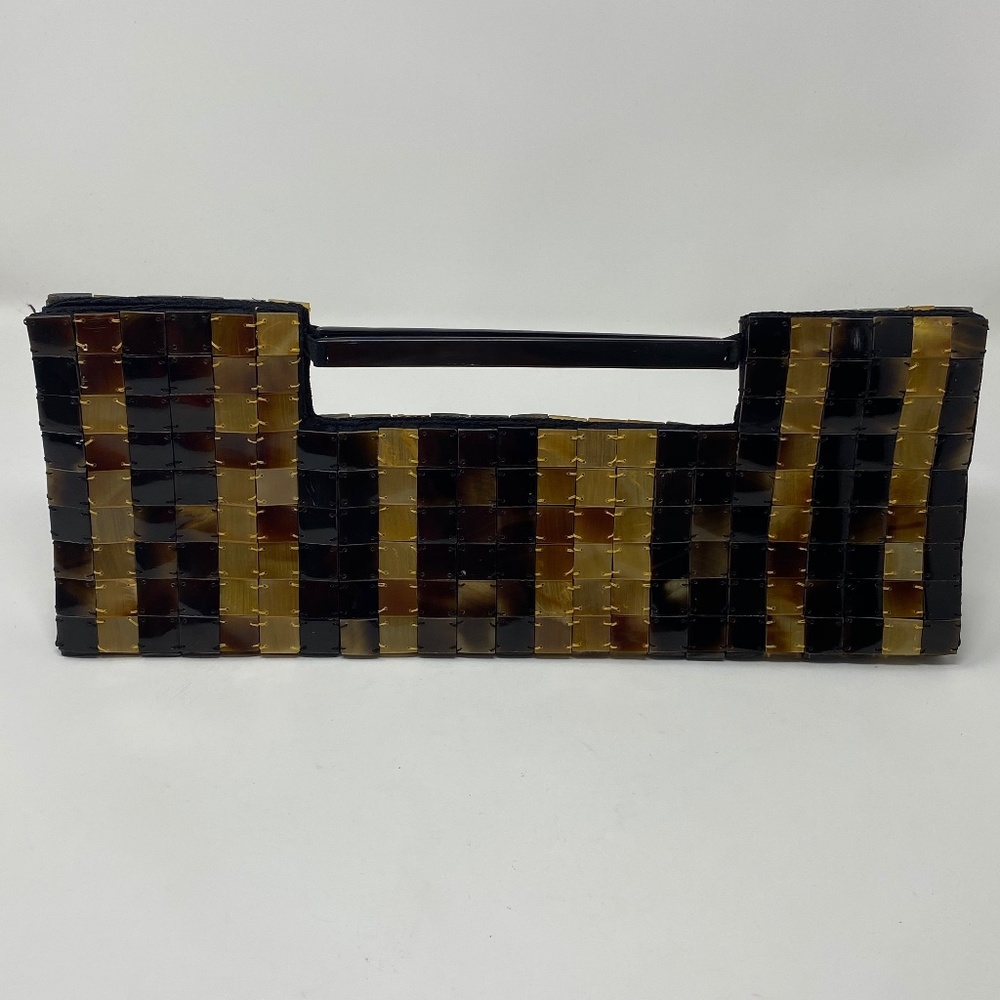 Rectangular Handbag With Brown Tan Shell Squares - image 1